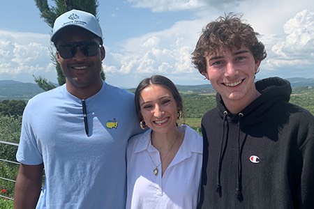 Alumni Society Fund recipients Carlo White, Brelyn Head and Ryne Helvie pose for a photo while on a Maymester study abroad trip to Italy.