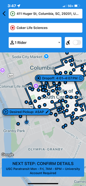 Paratransit screen shot step 2