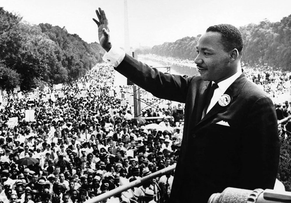 Martin Luther King appears at the March on Washington