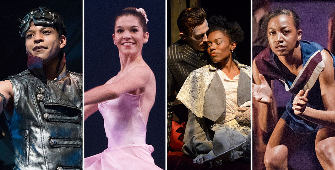 A collage of Theatre and Dance students on stage