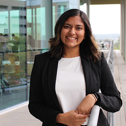 Portrait of Alisha Shah in Moore School courtyard