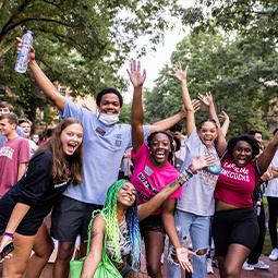 Crowd of students at an event on the horseshoe