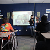 Ruby Han in a classroom