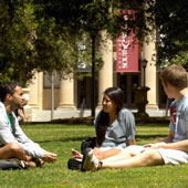 students sitting on grass